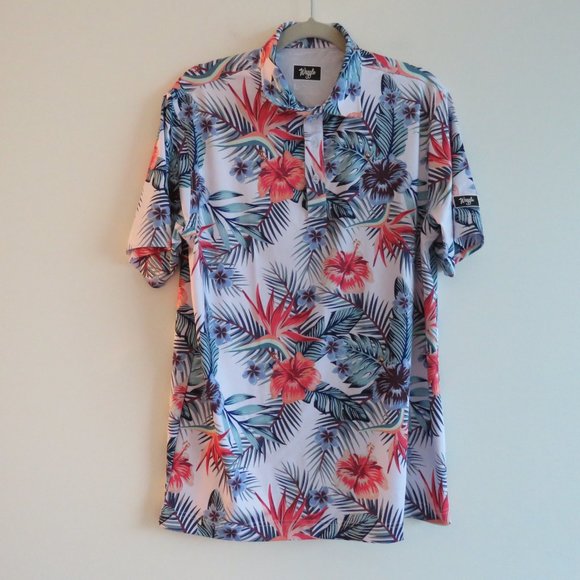 WAGGLE Tropic Breeze Hawaiian Stretch Golf Polo Shirt - Size L - Picture 3 of 14